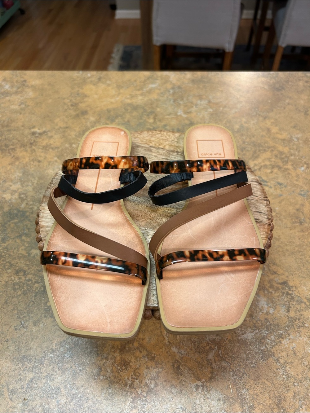 Dolce Vita Isaac Tortoiseshell and Brown Strappy Slide Sandals